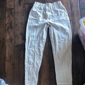 Paper bag waist cream jeans